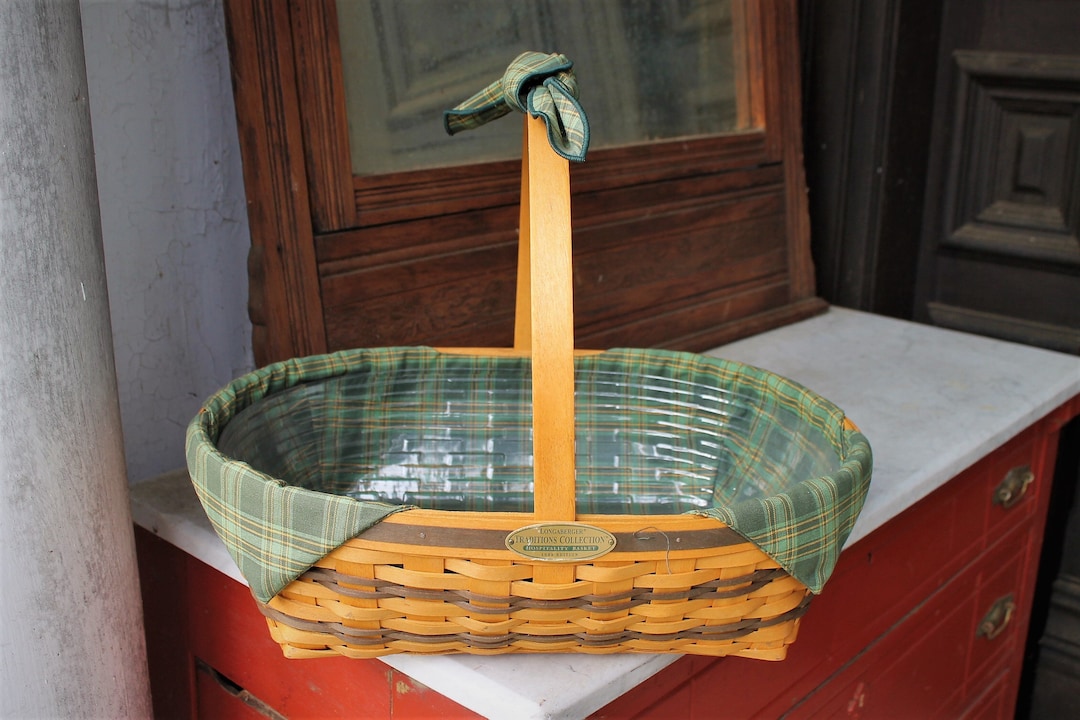 Longaberger Basket ライナー＆栞付・アンティーク シャビー 1998 Longaberger Traditions Collection Large Hospitality Basket