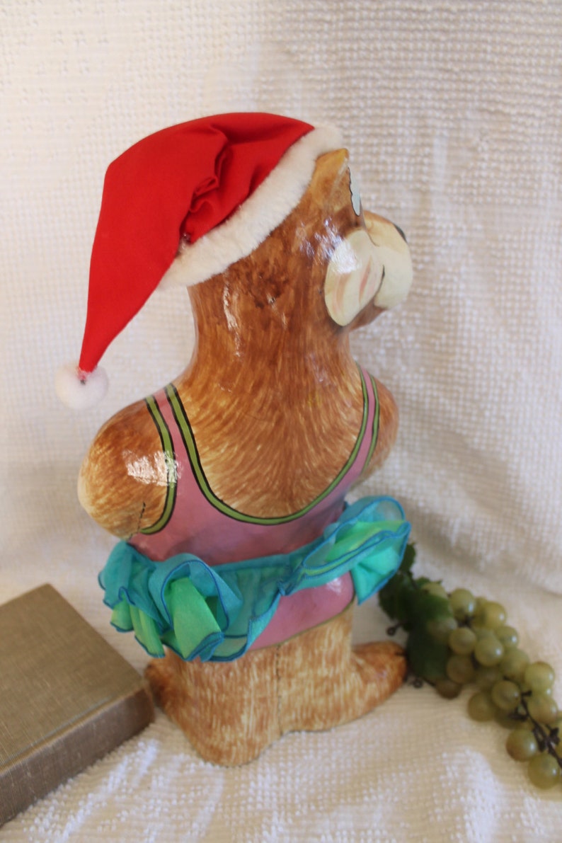 Silvestri Celebrations Audrey Heffner Paper Mache Dog Statue with Santa Claus Hat and Turquoise TuTu