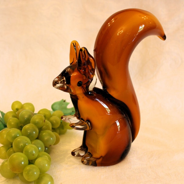 Chinese Art Glass 7.5" Squirrel Figurine in Excellent Condition