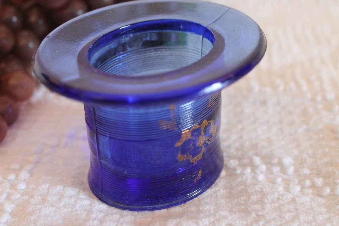Souvenir of Jefferson Ohio Antique Blue Glass Top Hat Etsy