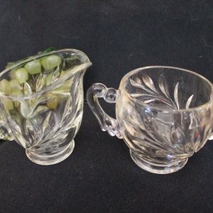 Indiana Glass 3&quot; Creamer and Sugar Bowl Set - Willow Leaf Pattern, Excellent Condition