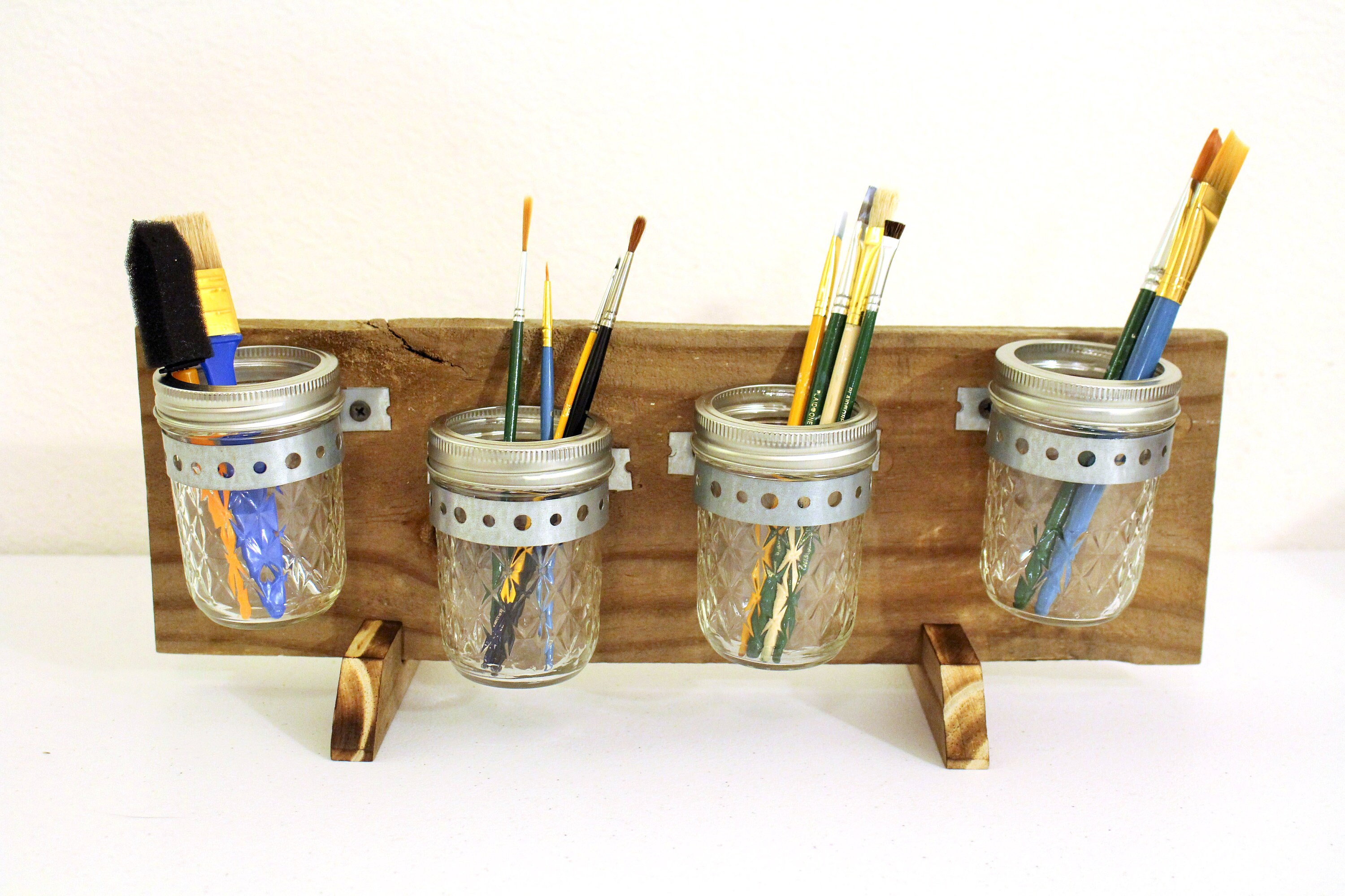 Mason Jar Desk Organizer Horizontal Rustic Wood Mason Jar Etsy