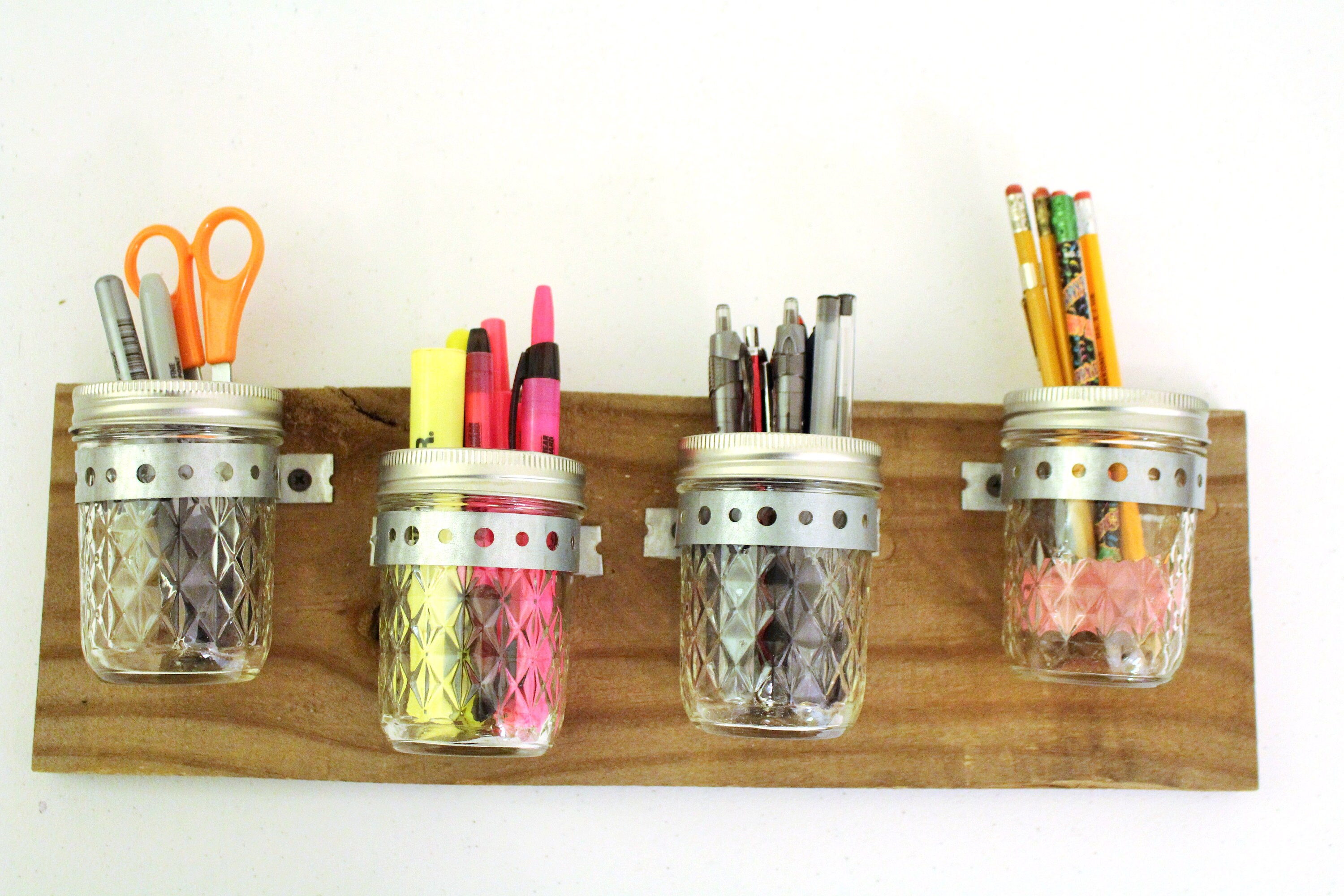 Mason Jar Desk Organizer Horizontal Rustic Wood Mason Jar Etsy