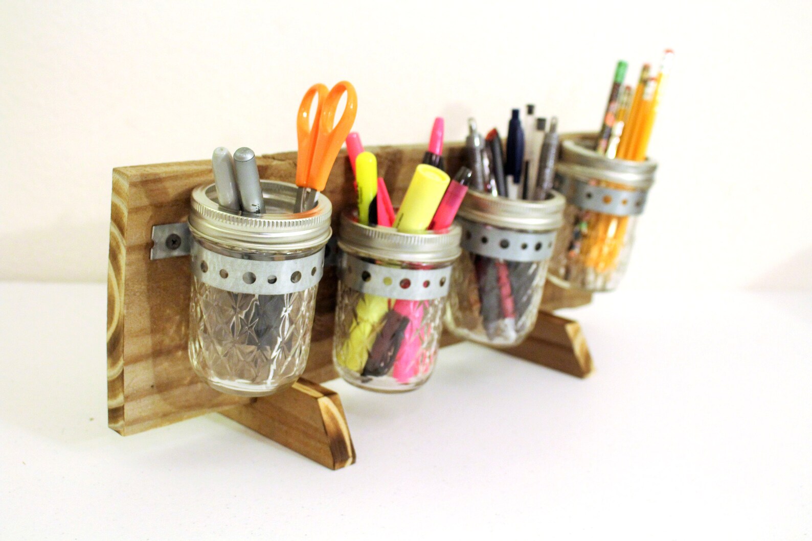 Mason Jar Desk Organizer Horizontal Rustic Wood Mason Jar Etsy