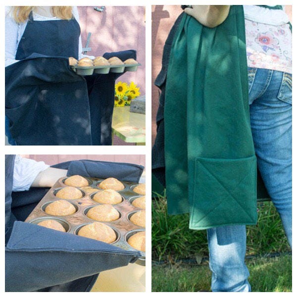 Potholder Apron with Pocket and built-in Potholders, Long Apron for Women, Full Apron, Womens Apron, Kitchen Cooking Apron, Cottagecore