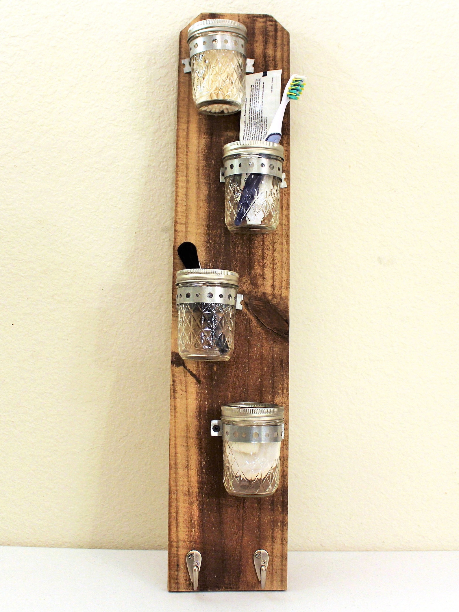 Mason Jar Bathroom Organizer Vertical Rustic Wood Mason Jar Etsy