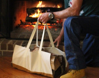 Fire Pit Log Carrier, Firewood Bag, Canvas Firewood Carrier, Fireplace Wood Bag