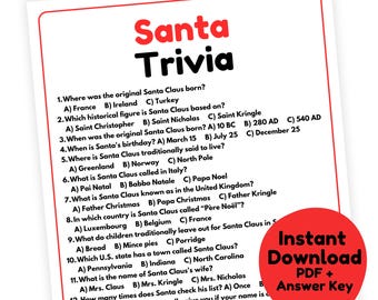 Santa Trivia Game | Santa Claus Game Printable | Santa Game | Christmas Game | Christmas Party Game for Adults | Christmas Trivia Game