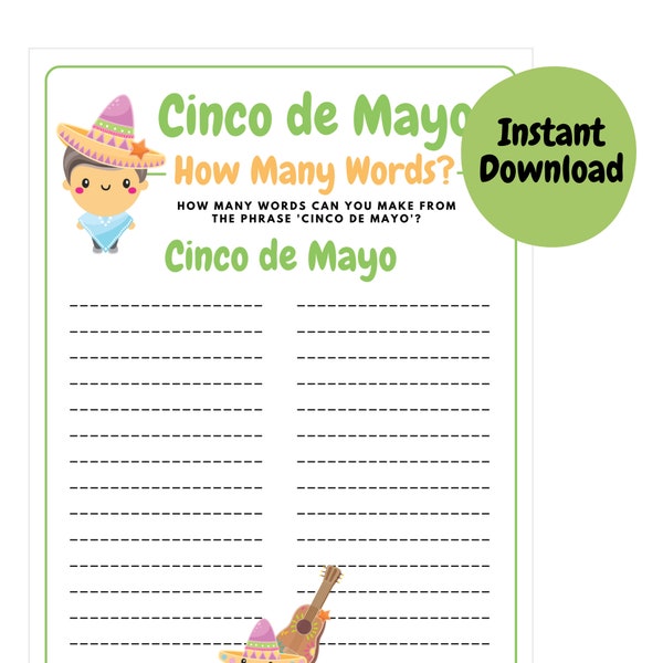 Cinco de Mayo Combien de Mots Jeu | Jeux de Cinco de Mayo imprimables | Jeux de société à Cinco de Mayo pour adultes et enfants