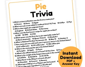 Pie Trivia Game | Pie Game Printable | Pie Day Game for Adults | Pi Day Game | Thanksgiving Game | Fall Trivia | Dessert Trivia |Food Trivia