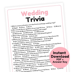Juego de trivia para bodas / Juego imprimible para bodas / Juego de fiesta para adultos / Juego de recepción / Juego de mesa para bodas / Juego de despedida de soltera