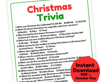 Christmas Trivia Game | Christmas Game Printable | Christmas Party Game for Adults | Holiday Trivia | Holiday Game | Christmas Quiz