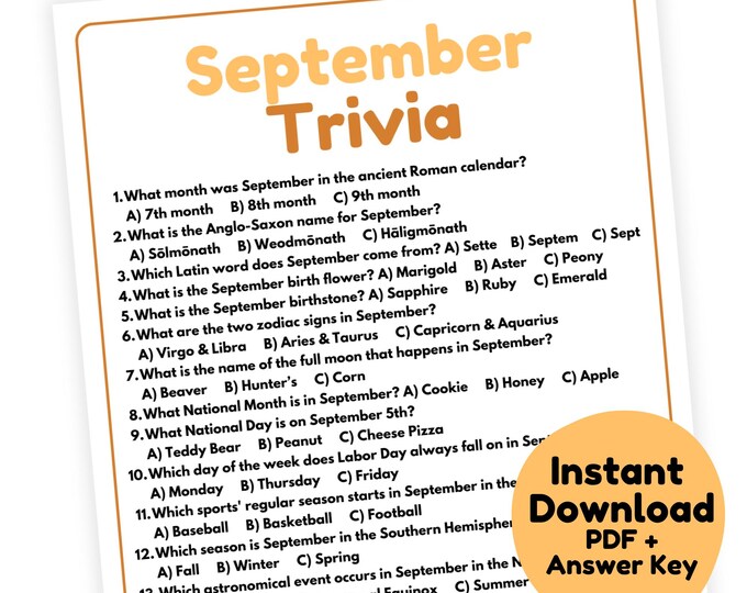 September Trivia Game | September Game Printable | Fall Trivia Game ...
