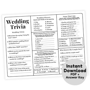 MODERN Wedding Trivia Game Printable | Wedding Game for Guests | Wedding Table Game | Wedding Reception Game | Wedding Party Game