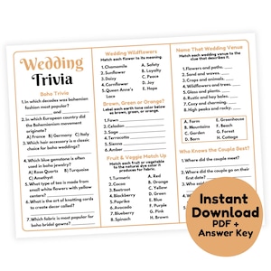BOHEMIAN Wedding Trivia Game Printable | Wedding Game for Guests | Wedding Table Game | Wedding Reception Game | Wedding Party Game