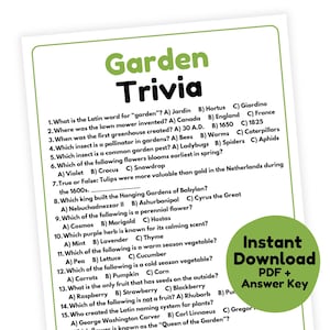 Garden Trivia Game | Gardening Game Printable | Gardening Trivia | Garden Bridal Shower Game | Garden Party Game for Adults | Plant Trivia