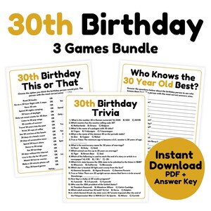 30th Birthday Games Bundle - Set of 3 Printable Games | 30th Birthday Trivia Games | 30th Birthday Party Games for Adults