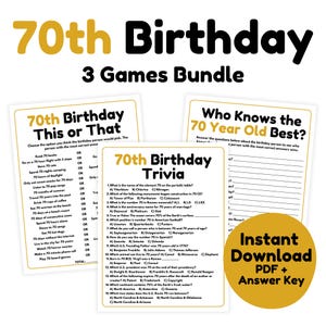 70er Geburtstag Spiele Bundle - 3er Set Druckbare Spiele | 70er Geburtstag Trivia Spiele | 70er Geburtstag Party Spiele für Erwachsene
