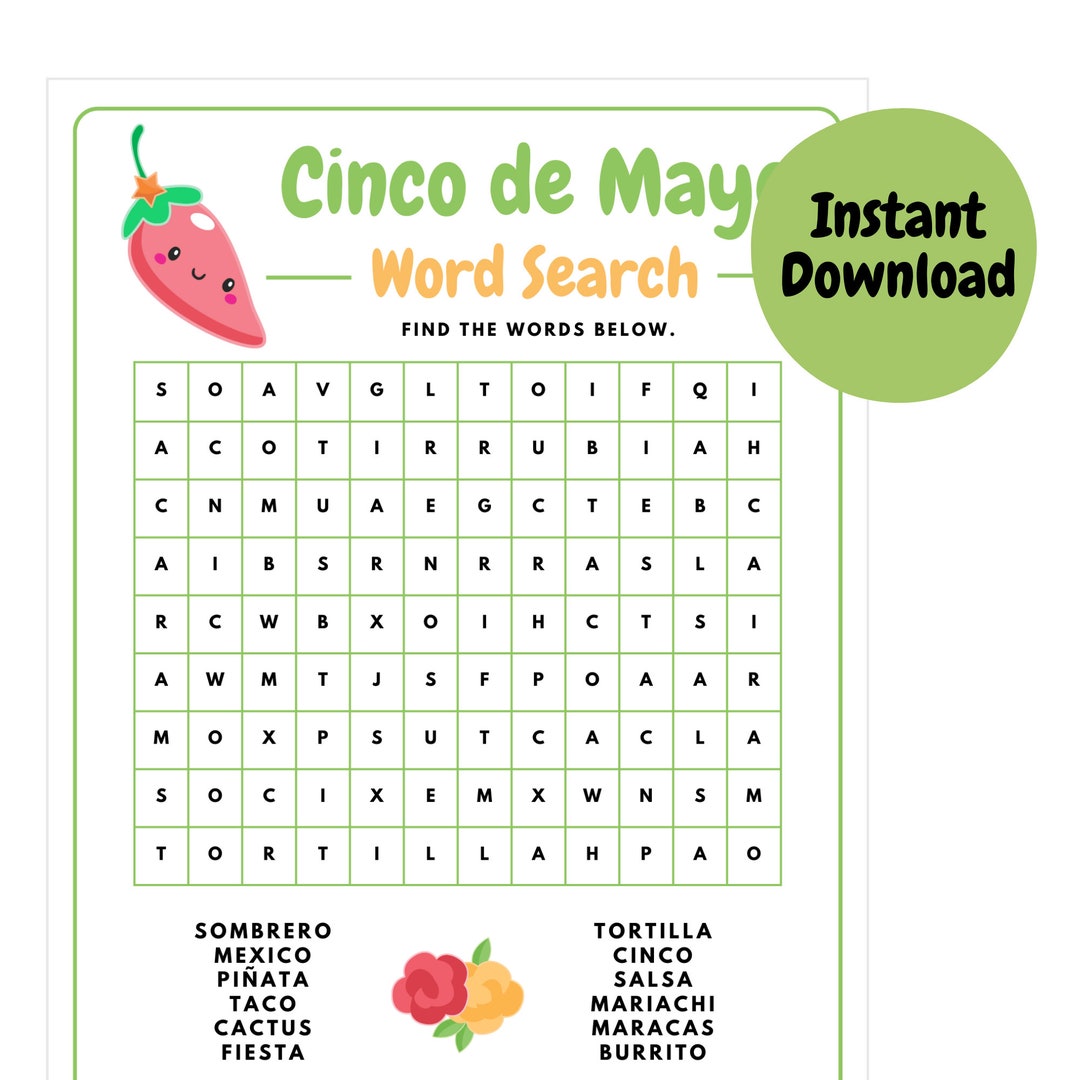 Cinco De Mayo Word Search Game Cinco De Mayo Games Printable Cinco De ...