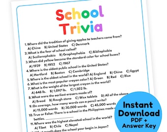 School Trivia Game | Back to School Game Printable | School Party Game for Adults | Classroom Game | Teacher Game | Teacher Trivia