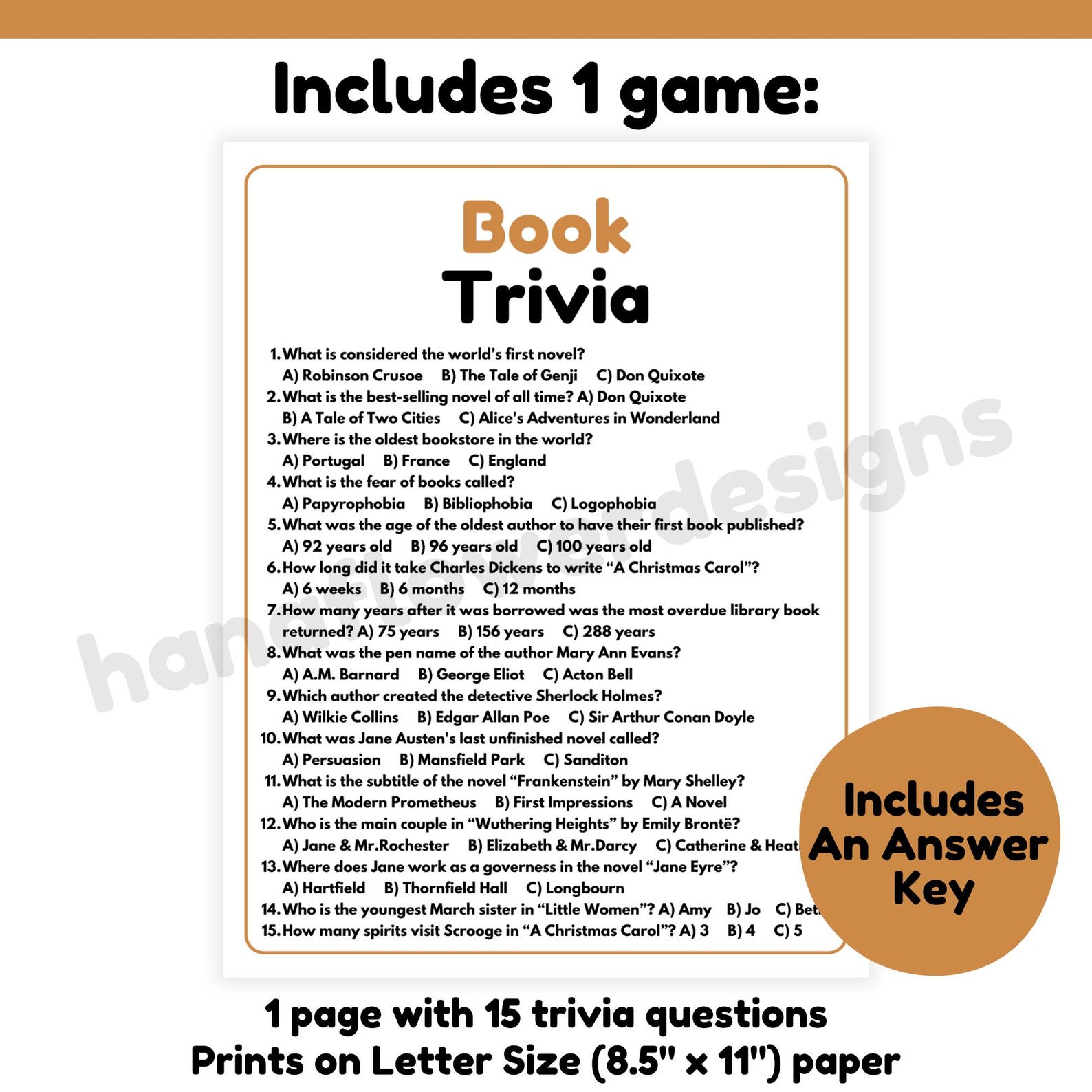 Book Trivia Game | Book Game Printable | Book Club Game for Adults ...