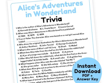 Alice's Adventures in Wonderland Trivia Game | Wonderland Game Printable | Afternoon Tea Party Game for Adults | 1st Birthday Game