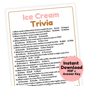 Ice Cream Trivia Game | Ice Cream Game Printable | Ice Cream Birthday Game | Ice Cream Party Game for Adults |Summer Game | Ice Cream Social