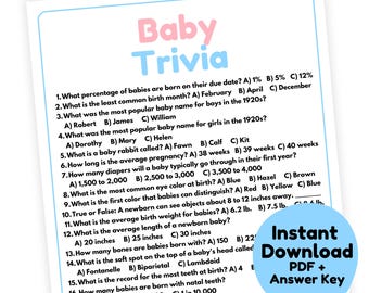 Baby Trivia Game | Baby Game Printable | Baby Shower Game | Baby Shower Trivia Game | Baby Shower Party Game for Adults