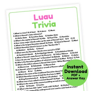 Luau Trivia Game | Luau Game Printable | Luau Party Game for Adults | Luau Birthday Party Game | Hawaiian Party Game | Aloha Party Game