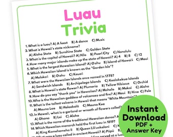 Luau Trivia Game | Luau Game Printable | Luau Party Game for Adults | Luau Birthday Party Game | Hawaiian Party Game | Aloha Party Game