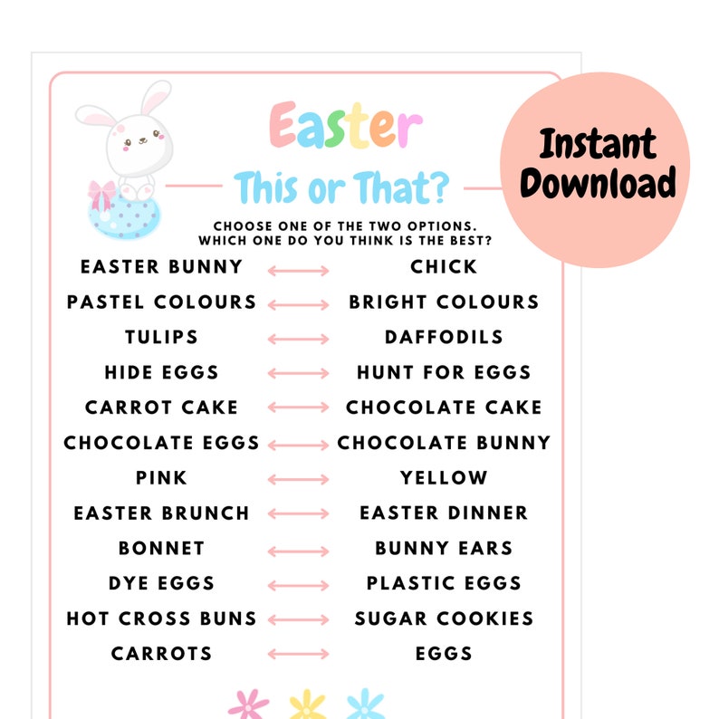 Easter this or that game easter games printable easter party games for