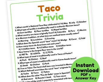 Taco Trivia Game | Taco Game Printable | Mexican Fiesta Party Game |Taco Party Game for Adults |Taco Birthday Party Game |Cinco de Mayo Game