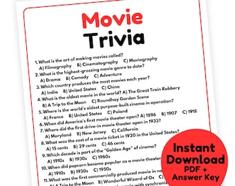 Movie Trivia Game | Movie Night Game Printable | Movie Party Game for Adults | Movie Game for Family Game Night | Movie Quiz | Film Trivia