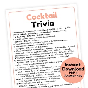 Cocktail Trivia Game | Cocktail Game Printable | Cocktail Bridal Shower Game | Cocktail Party Game for Adults | Wedding Reception Game