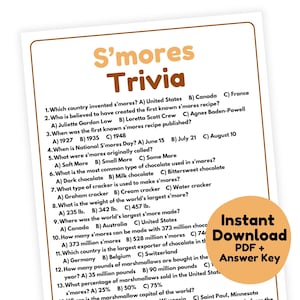S&#39;mores Trivia Game | S&#39;mores Game Printable | S&#39;mores Party Game for Adults | Campfire Game | Camping Game | Camping Party Game | Camp Game