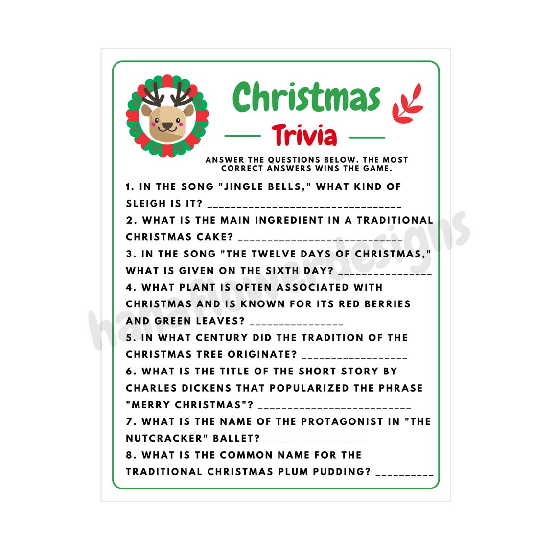 Christmas Trivia Game Christmas Party Games for Adults & Kids Printable ...