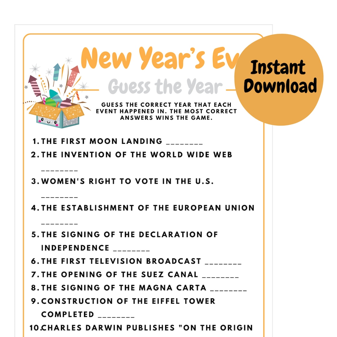 New Years Eve Guess the Year Game New Years Games Printable New Years ...