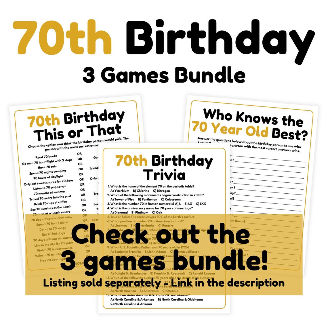 70th Birthday Trivia Game | 70th Birthday Game Printable | 70th ...