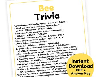 Juego de trivia de abejas / Juego imprimible de abejas / Juego de baby shower de abejas / Juego de despedida de soltera de abejas / Juego de fiesta de abejas para adultos / Juego del Día de las Abejas