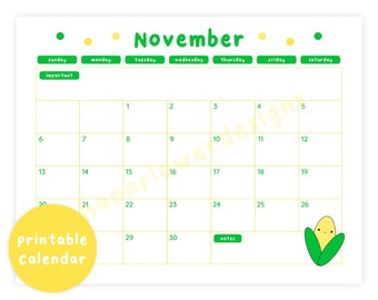 Printable November 2022 Calendar Cute Tea Monthly Calendar | Etsy