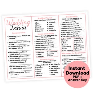 ROMANTIC Wedding Trivia Game Printable | Wedding Game for Guests | Wedding Table Game | Wedding Reception Game | Wedding Party Game