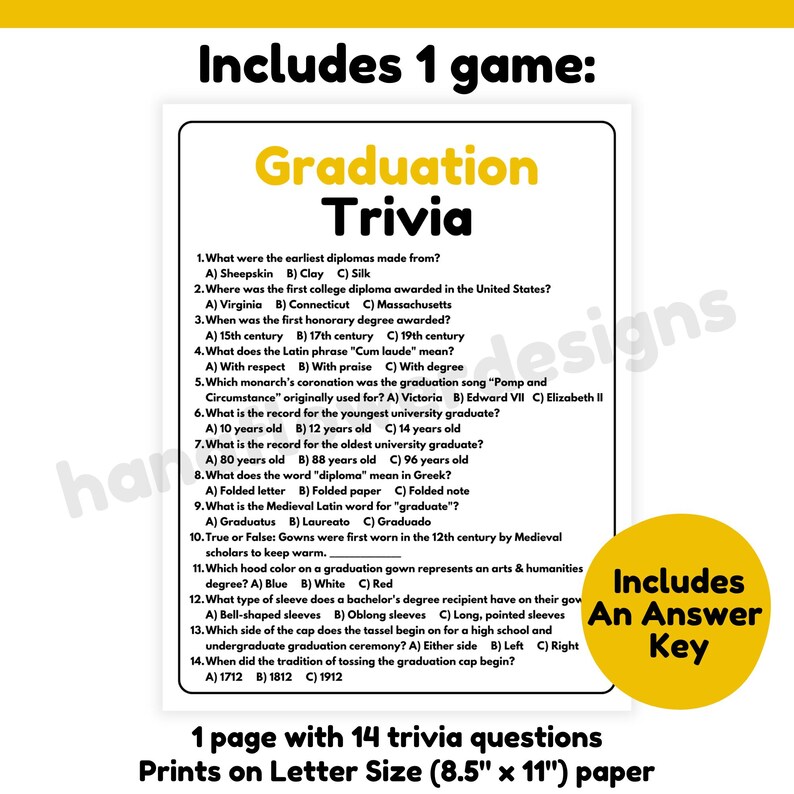 Graduation Trivia Game | Graduation Game Printable | Graduation Party ...