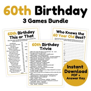 60th Birthday Games Bundle - Set of 3 Printable Games | 60th Birthday Trivia Games | 60th Birthday Party Games for Adults