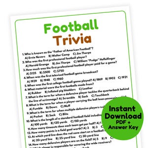 Football Trivia Game |American Football Game Printable |Football Party Game for Adults |Sports Trivia |Football Quiz |Football Birthday Game