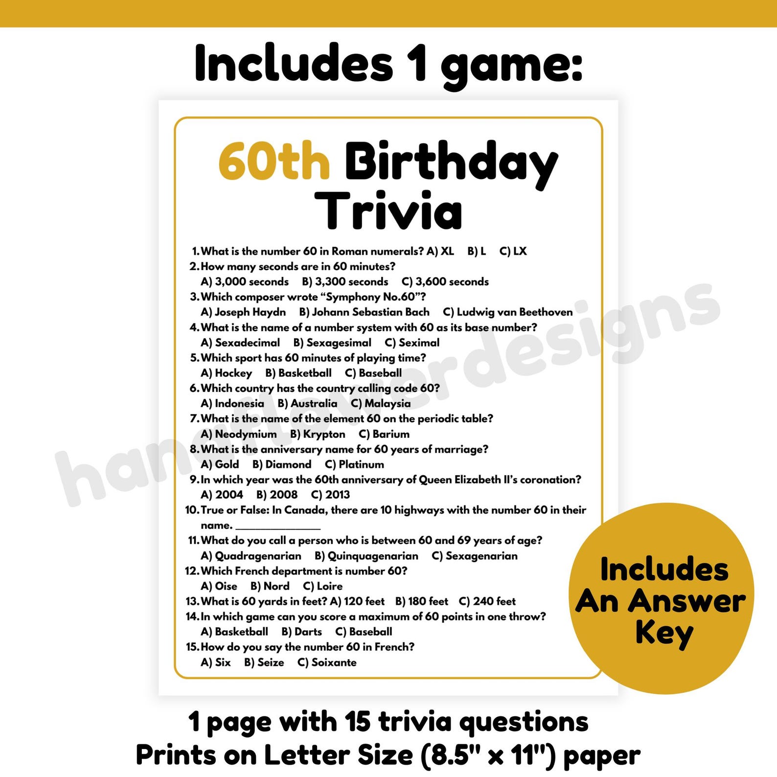 60th Birthday Trivia Game | 60th Birthday Game Printable | 60th ...