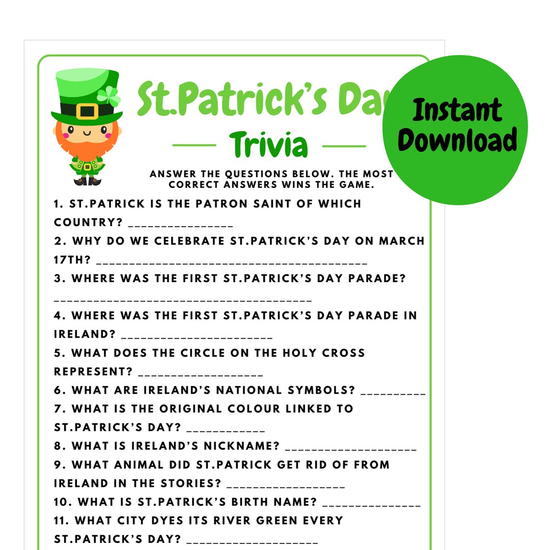 St.patrick's Day Trivia Game St.patrick's Day Games Printable St ...
