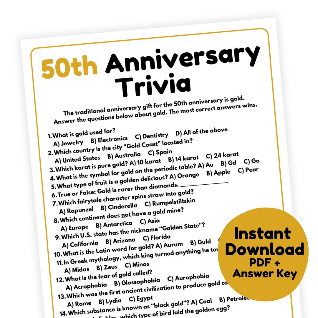 50th Anniversary Trivia Game | 50th Anniversary Game Printable | 50th ...