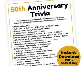 50-jähriges Jubiläums-Trivia-Spiel | 50-jähriges Jubiläum Spiel zum Ausdrucken | 50. Hochzeitsjubiläum Spiel für Erwachsene | Goldenes Jubiläum Gesellschaftsspiel