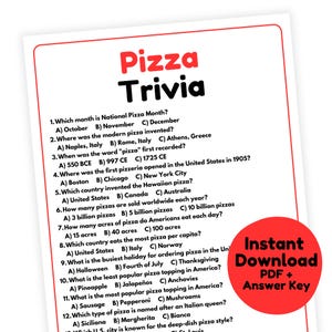 Pizza Trivia Game | Pizza Game Printable | Pizza Party Game for Adults | Pizza Baby Shower Game | Pizza Night Game | Pizza Day Game