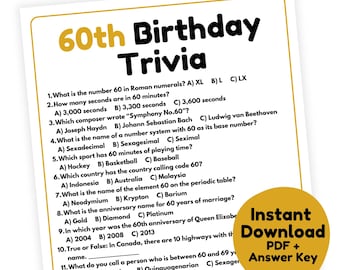 60th Birthday Trivia Game | 60th Birthday Game Printable | 60th Birthday Party Game for Adults | Sixtieth Birthday Party Game